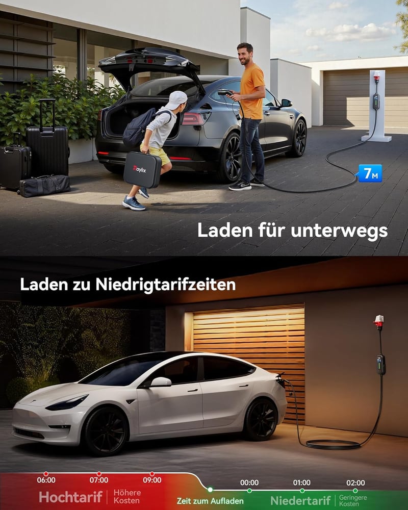 Raylix 11 kW mobil töltődoboz Type 2 kábellel, 7m, 3 fázis, áramszabályozás