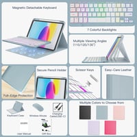 RAYMCRAFT iPad 10. generáció billentyűzetes tok egérrel, 7 színű háttérvilágítás, ceruza tartó, világos kék 3