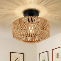 Rayofly Boho Ratan Stropna Svjetiljka Crna - Vintage Bambus Pleteno Sjenilo, Rustikalna Viseća Svjetiljka za Dnevni Boravak, Spavaću Sobu, Kuhinju, Hodnik 1