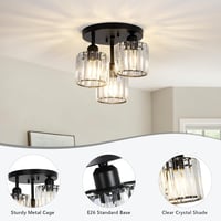 Rayofly Modern Kristály Csillár - 3 Izzós Mennyezeti Lámpa Üveg Burával, Fekete Függőlámpa Nappaliba, Hálószobába, Konyhába, E27 Foglalat 5