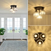 Rayofly Modern Kristály Csillár - 3 Izzós Mennyezeti Lámpa Üveg Burával, Fekete Függőlámpa Nappaliba, Hálószobába, Konyhába, E27 Foglalat 2