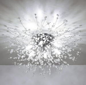 Lustră Modernă de Plafon cu Cristale Rayofly - 50cm Design Artificii, Candelabru cu 6 Becuri, Metal Cromat, Dimabilă, pentru Living, Dormitor, Sufragerie