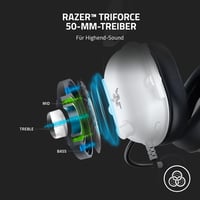 Káblový headset pre e-šport Razer BlackShark V2 X – 50 mm meniče Triforce, priestorový zvuk 7.1, kardioidný mikrofón Hyperclear, pasívne potlačenie hluku, biely 3