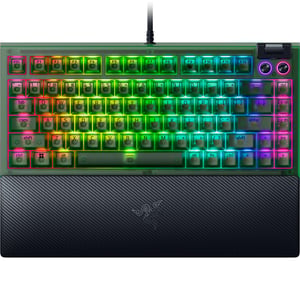 Razer BlackWidow V4 75% Phantom Green Edition mehanička tipkovnica za gamere s mogućnošću zamjene prekidača, narančastim taktilnim prekidačima, kotačićem za medije i US rasporedom tipki