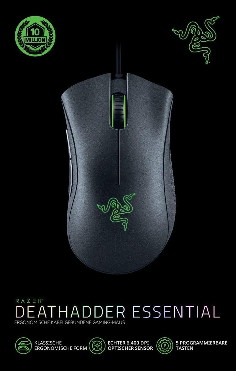 Razer DeathAdder Essential 2021 Vezetékes Gamer Egér 6400 DPI Optikai Szenzor - black, DeathAdder Essential (2021)