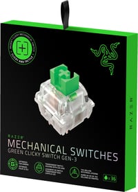 Sada mechanických spínačov Razer – Zelený "clicky" spínač, 3. generácia, balenie, priehľadný kryt, šošovka pre LED, životnosť 100 miliónov stlačení 2