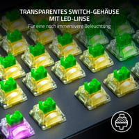 Sada mechanických spínačov Razer – Zelený "clicky" spínač, 3. generácia, balenie, priehľadný kryt, šošovka pre LED, životnosť 100 miliónov stlačení 5