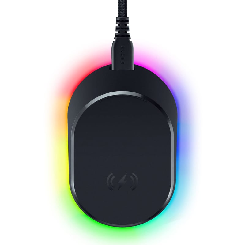 Razer Mouse Dock Pro s bezdrôtovým nabíjacím pukom – Magnetické nabíjanie, HyperPolling 8K Hz, Chroma RGB, protišmyková základňa – Čierna