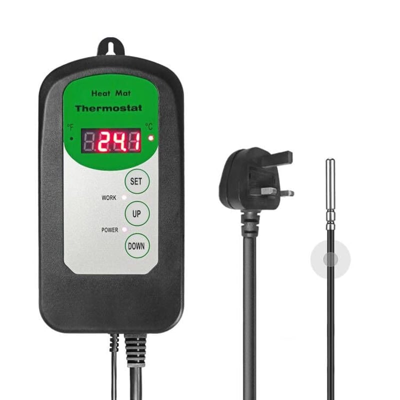 Digitálny termostat RC SLL pre vyhrievacie podložky na klíčenie a pestovanie sadeníc, 5,6–42,2 °C, 4,2 A 1000 W, s certifikáciou ETL