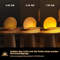 REACHER Ébresztőóra Napfelkelte Fénnyel, Dimmer, 26 Hang, Fa Éjjeli Lámpa 3