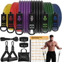 Set benzi elastice de fitness Readaeer, 6 piese – cu mânere, ancoră pentru ușă, benzi pentru glezne și poster, expander din latex pentru antrenament de forță și exerciții acasă (300 lbs/135 kg) 1