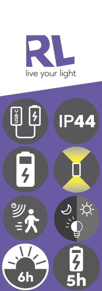 Reality Leuchten Talent R27759132 LED akumulátorová nástenná lampa, matný čierny kov, magnetické uchytenie, snímač pohybu, súmrakový senzor, nabíjanie cez USB-C, Fe 7