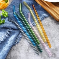 Súprava opakovane použiteľných sklenených slamiek Realjoy – 8 farebných slamiek s 2 čistiacimi kefkami, 195x8 mm, na koktaily, smoothies a ovocné šťavy 6