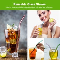 Súprava opakovane použiteľných sklenených slamiek Realjoy – 8 farebných slamiek s 2 čistiacimi kefkami, 195x8 mm, na koktaily, smoothies a ovocné šťavy 7