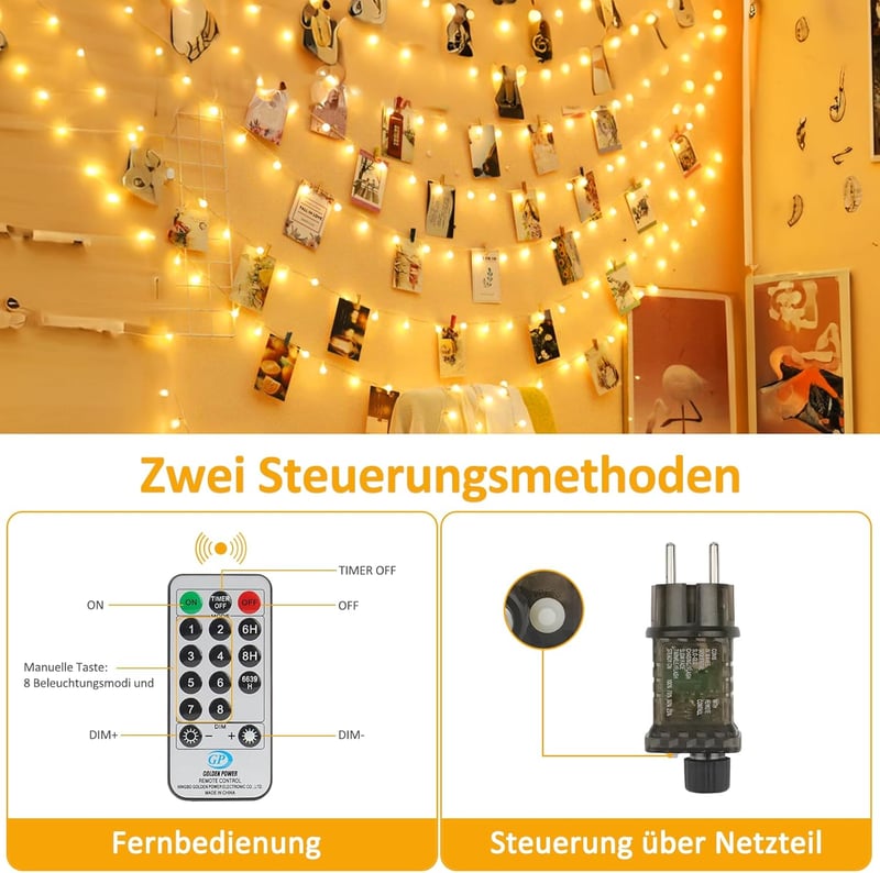 Realky 100 LED tündérfény 15m meleg fehér dimmelhető távirányítóval IP65 - 15 m, Warm White-b