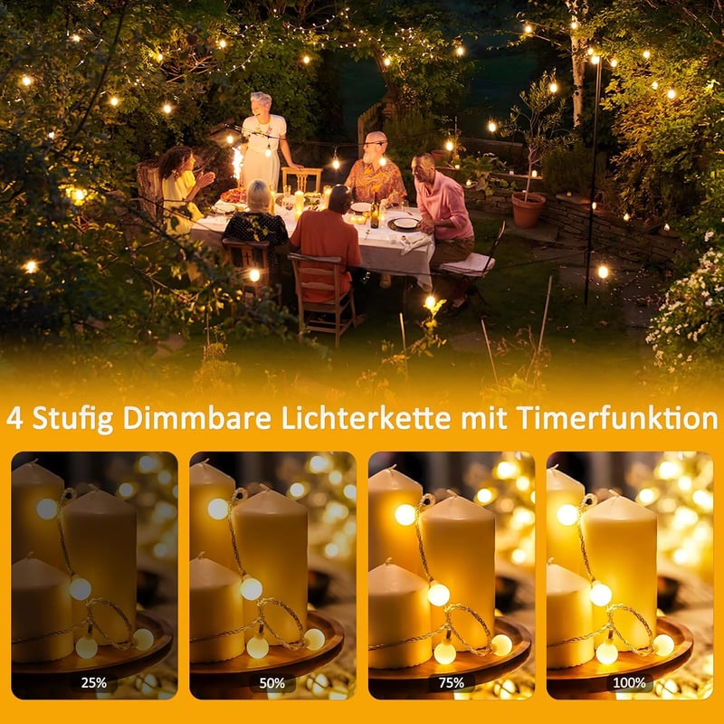 Realky 100 LED tündérfény 15m meleg fehér dimmelhető távirányítóval IP65 - 15 m, Warm White-b