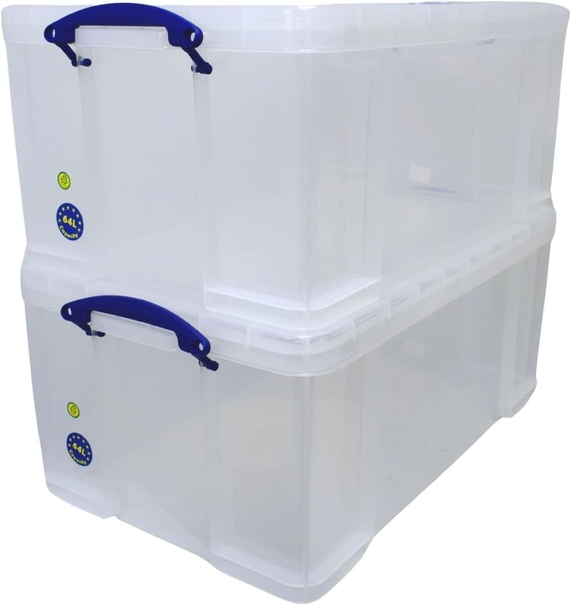 Really Useful Box 64 literes átlátszó műanyag tárolódoboz – 2 db-os csomag, színtelen