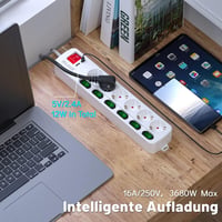 Prelungitor Realmade cu 6 prize, cu întrerupător individual, cablu de 5 m și ștecher plat, alb, pentru aparate electrocasnice 3