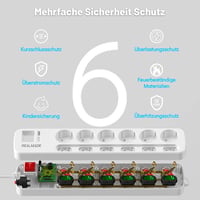 Prelungitor Realmade cu 6 prize, cu întrerupător individual, cablu de 5 m și ștecher plat, alb, pentru aparate electrocasnice 4