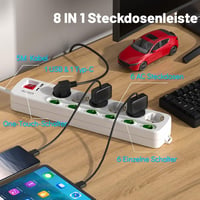 Prelungitor Realmade cu 6 prize, cu întrerupător individual, cablu de 5 m și ștecher plat, alb, pentru aparate electrocasnice 2