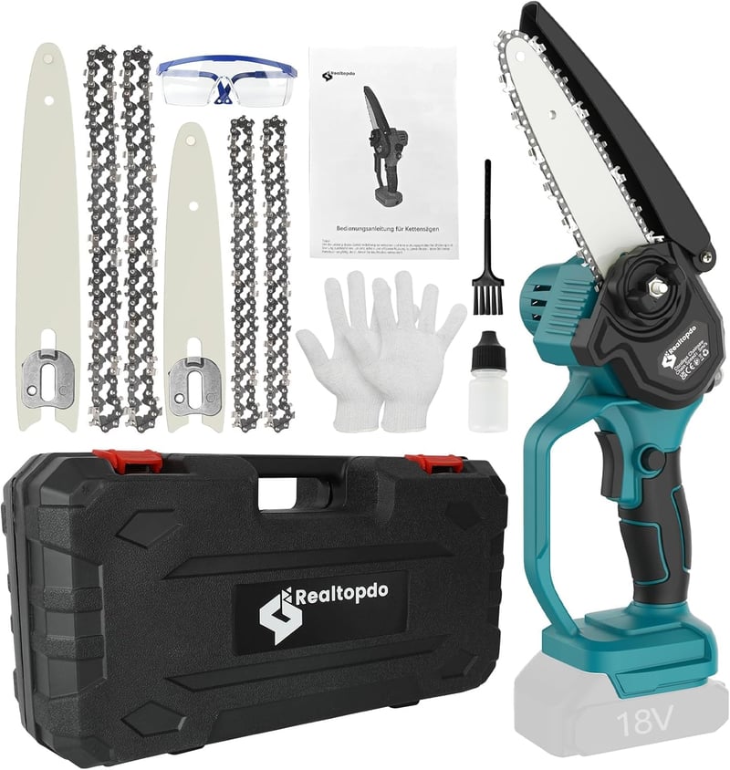 Realtopdo Mini Láncfűrész 15-20 cm Makita 18V Akkumulátorral Kompatibilis Kefe Nélküli Metszőfűrész Automatikus Olajozással