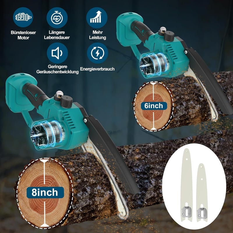 Realtopdo Mini Láncfűrész 15-20 cm Makita 18V Akkumulátorral Kompatibilis Kefe Nélküli Metszőfűrész Automatikus Olajozással