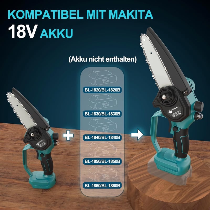 Realtopdo Mini Láncfűrész 15-20 cm Makita 18V Akkumulátorral Kompatibilis Kefe Nélküli Metszőfűrész Automatikus Olajozással