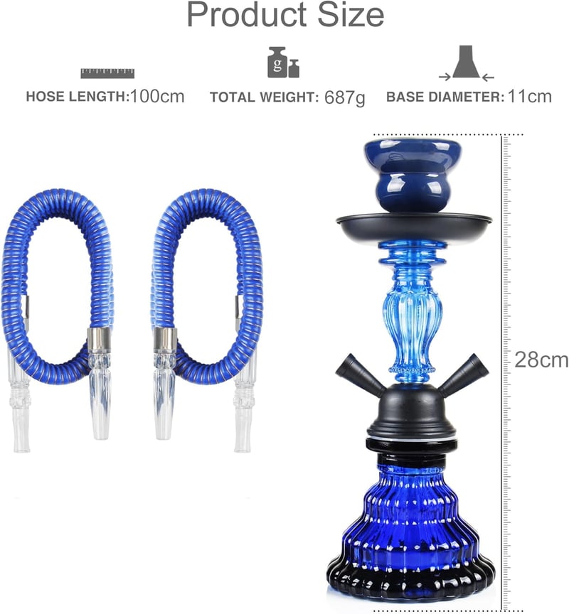 REANICE 11 Colos Vízipipa Szett 2 Csővel - Kék Üveg Shisha Hőkezelő Rendszerrel, Kerámia Dohánytartóval és Kiegészítőkkel - blake, Glass