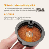 RECAFIMIL Znovupoužiteľná kávová kapsula 200 ml so žltým silikónovým viečkom z PP materiálu, plniteľná pre kávovary Bosch Tassimo 3