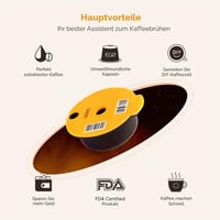 RECAFIMIL Znovupoužiteľná kávová kapsula 200 ml so žltým silikónovým viečkom z PP materiálu, plniteľná pre kávovary Bosch Tassimo 7