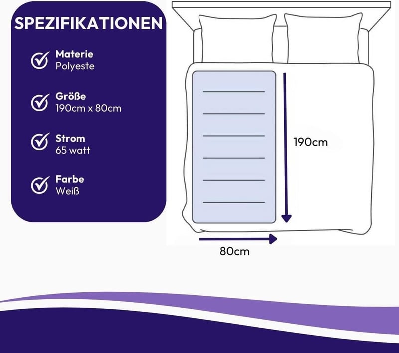 Recalma elektromos fűtő ágymelegítő takaró, 190 x 80 cm, fehér fűtő alátét, 6 fokozat, időzítő, automatikus kikapcsolás
