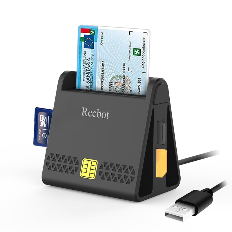 Digitálna čítačka čipových kariet Recbot 4 v 1, čítačka SD, Micro SD, TF, MMC, SIM kariet a kariet poistenca, kompatibilná s Windows 10 a 11
