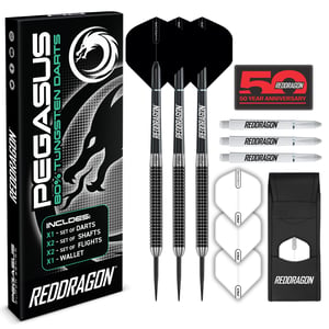 RED DRAGON Pegasus Professional 80% Tungsten Acél Darts Szett 21g - Flights, Nyél és Tok Mellékelve