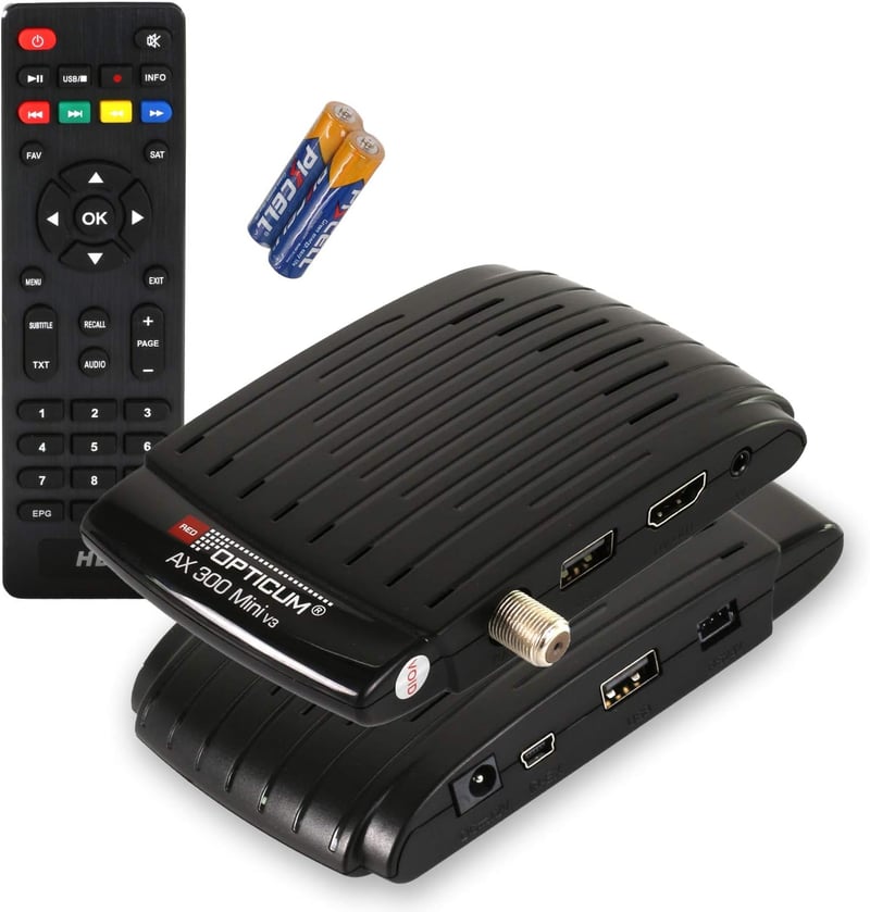 RED OPTICUM AX 300 Mini digitális HD műholdvevő - külső IR szenzor, HDMI, USB, 12V