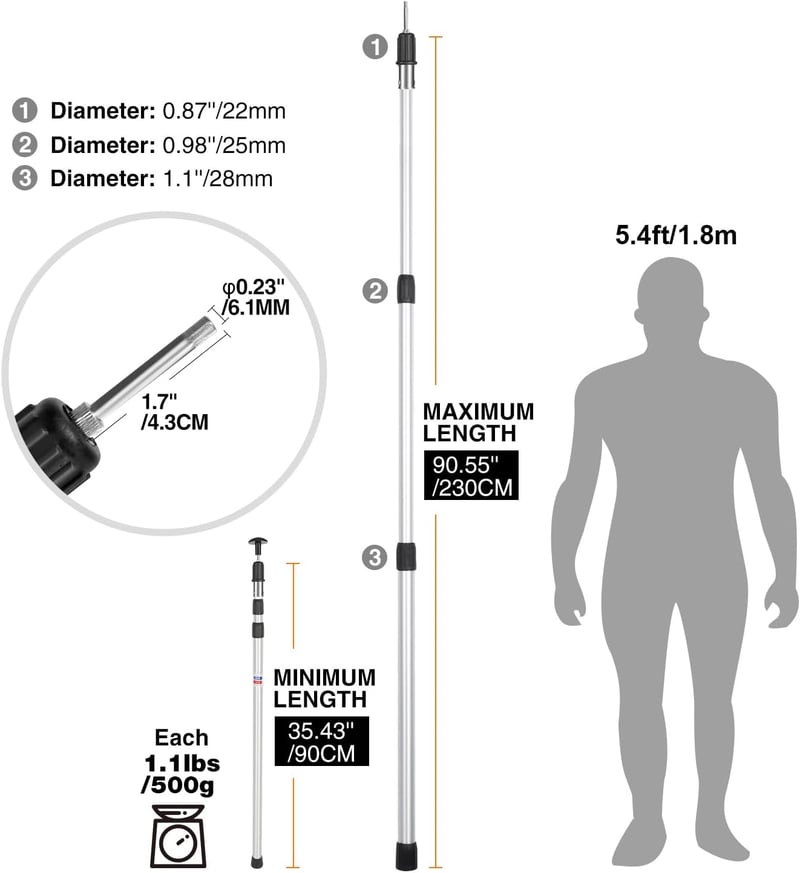 REDCAMP alumínium teleszkópos sátor rudak 230-320 cm, 2 darab, állítható ponyvavázak