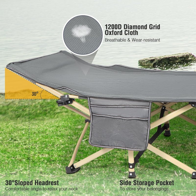 REDCAMP Összecsukható Kempingágy Párnázott Matraccal - XXL 190x71x38cm, Krémfehér, 266kg Teherbírás, Kültéri-Beltéri Vendégágy Kempingezéshe