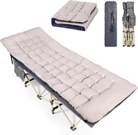 REDCAMP Összecsukható Kempingágy Párnázott Matraccal - XXL 190x71x38cm, Krémfehér, 266kg Teherbírás, Kültéri-Beltéri Vendégágy Kempingezéshe 1