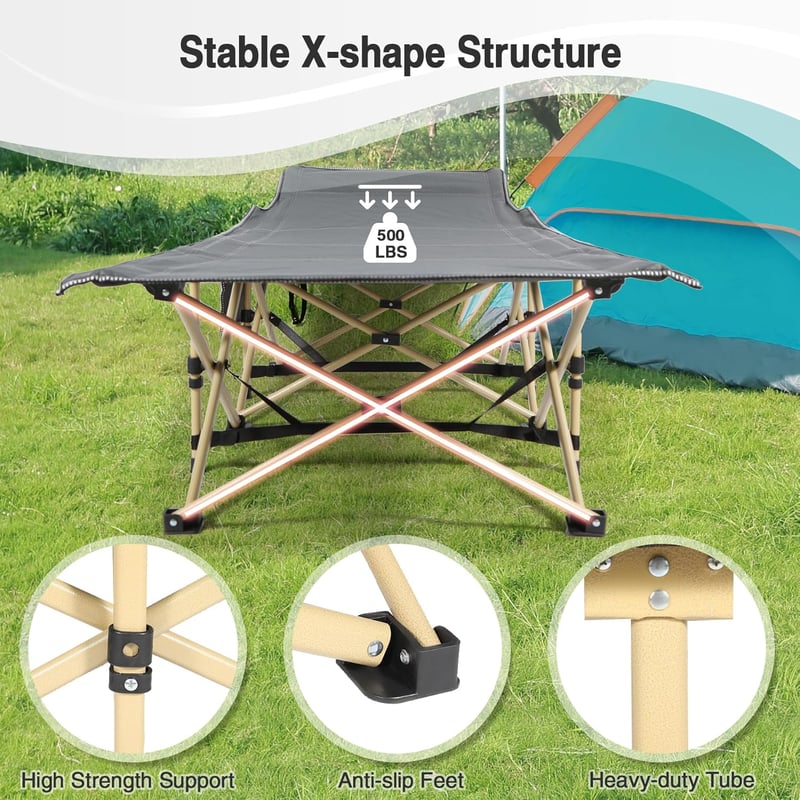 REDCAMP Összecsukható Kempingágy Párnázott Matraccal - XXL 190x71x38cm, Krémfehér, 266kg Teherbírás, Kültéri-Beltéri Vendégágy Kempingezéshe