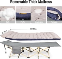 REDCAMP Összecsukható Kempingágy Párnázott Matraccal - XXL 190x71x38cm, Krémfehér, 266kg Teherbírás, Kültéri-Beltéri Vendégágy Kempingezéshe 3