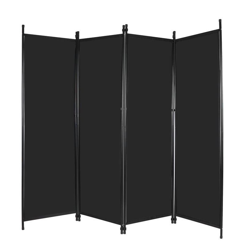 Paravan pliabil REDCAMP, 4 panouri, 205x173 cm, negru - Separator de cameră portabil din material textil pentru living, dormitor, birou, balcon, grădină, terasă