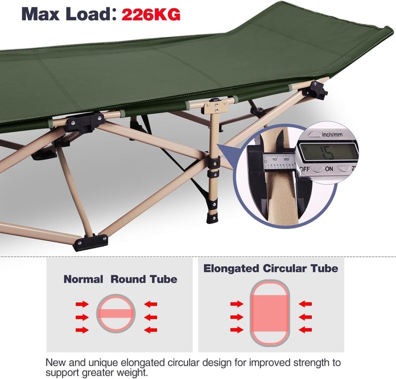 REDCAMP XXL felnőtt terepi ágy 226 kg terhelhetőség 71 cm magas extra széles összecsukható kempingágy zöld kültéri beltéri utazás irodai