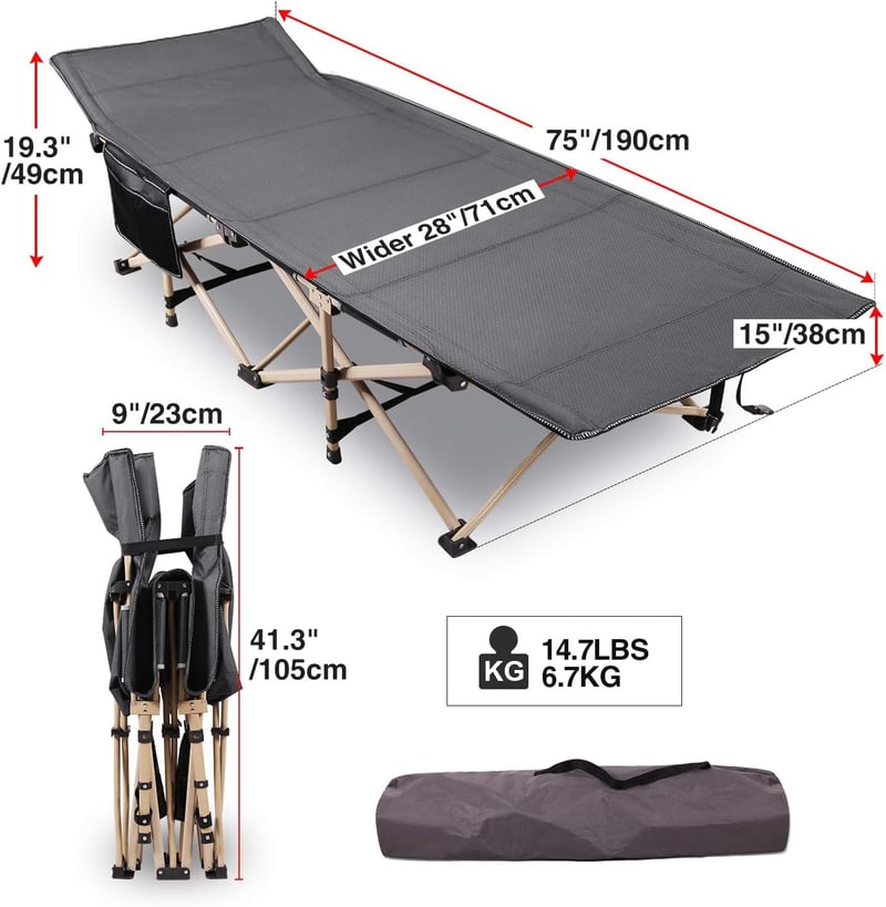REDCAMP XXL Összecsukható Kemping Ágy 226 kg Terhelhetőség 71 cm Széles