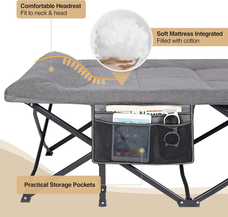 REDCAMP XXL Összecsukható Kemping Ágy Párnával 190x71 cm Felfújható Matracokkal