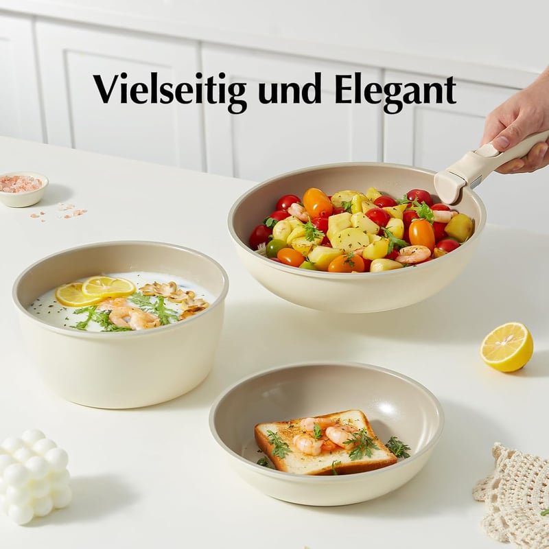 Redchef 16 részes levehető fogantyús kerámia edénykészlet - takarékos tárolás, 20/26 cm serpenyő, 26 cm wok, 18/20 cm fazék, minden tűzhelyt