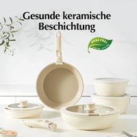 Redchef 16 részes levehető fogantyús kerámia edénykészlet - takarékos tárolás, 20/26 cm serpenyő, 26 cm wok, 18/20 cm fazék, minden tűzhelyt 4