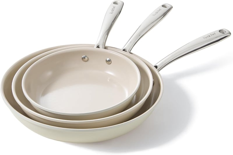 Redchef kerámia tapadásmentes serpenyő szett, 20/24/28 cm, indukcióhoz, PTFE/PFAS/PFOA-mentes - bézs