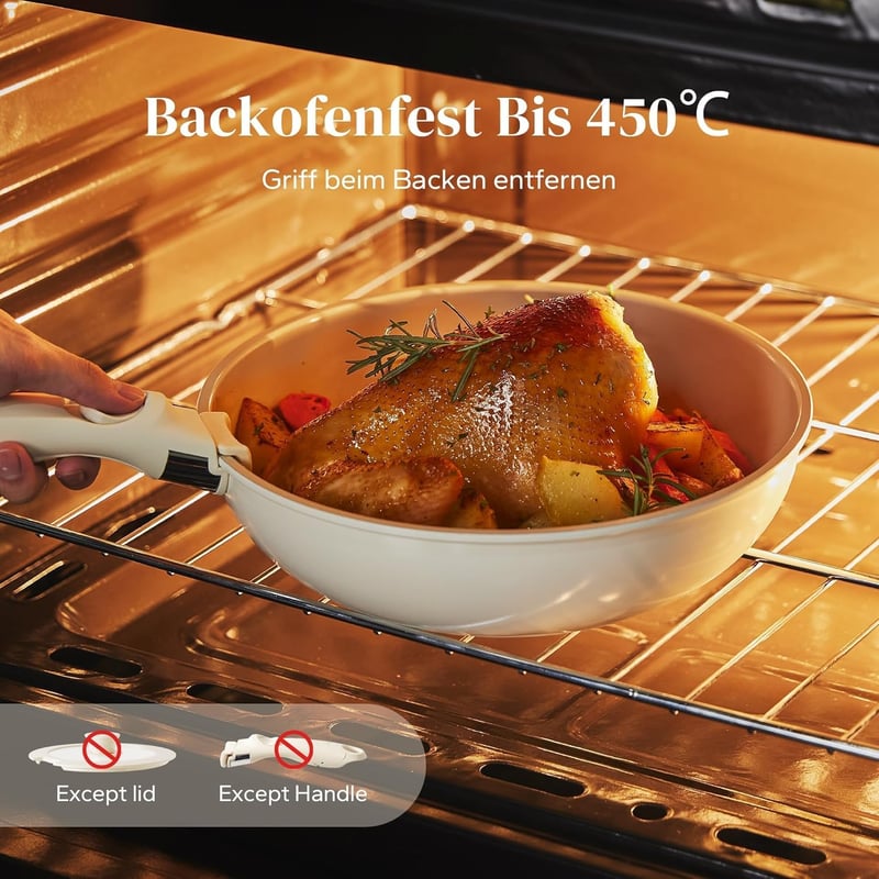 Redchef 5 részes kerámia edénykészlet levehető nyéllel, indukciós, mosogatógépben mosható - 5-pc. beige