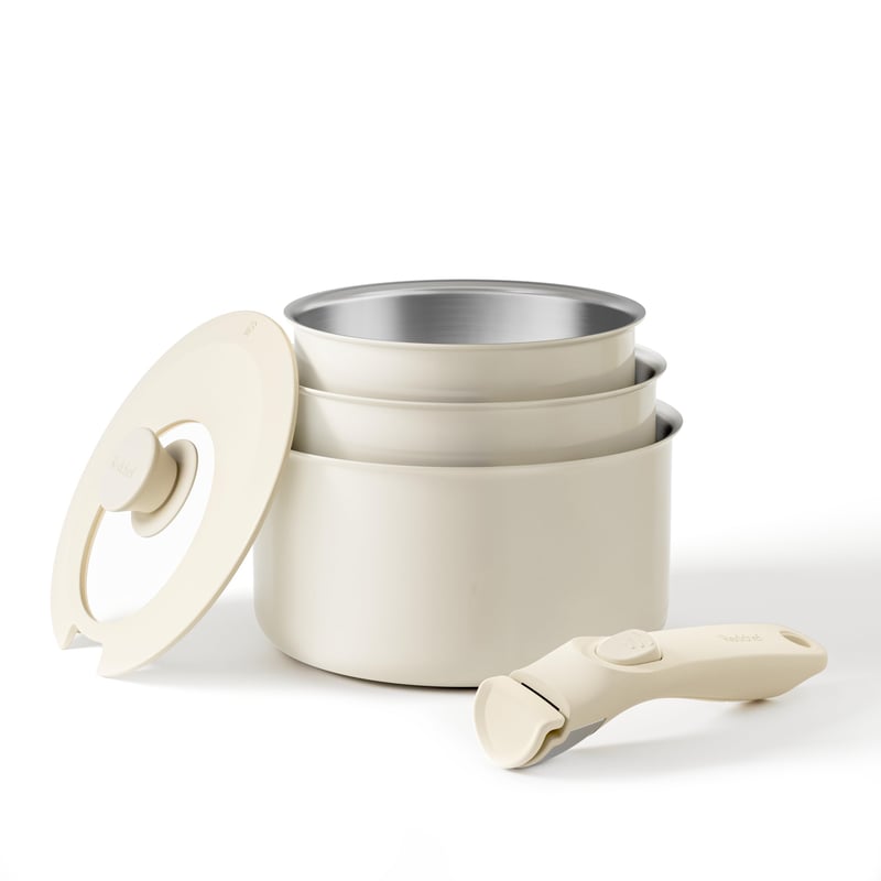 Set de oale Redchef din 5 piese, oțel inoxidabil, cu mâner detașabil, 16/18/20 cm, fără strat antiaderent, capac cu închidere 3 în 1, pentru inducție, rezistent la cuptor