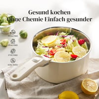 Set de oale Redchef din 5 piese, oțel inoxidabil, cu mâner detașabil, 16/18/20 cm, fără strat antiaderent, capac cu închidere 3 în 1, pentru inducție, rezistent la cuptor 4