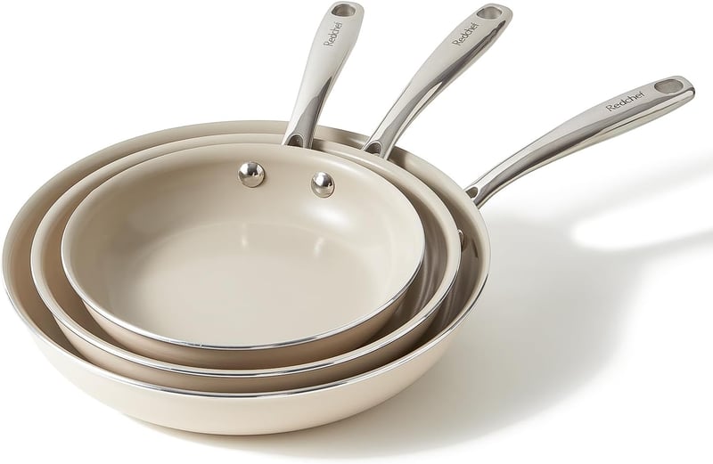 Redchef kerámia bevonatos tapadásmentes serpenyő szett 20/24/28 cm, indukciós, PTFE/PFAS/PFOA-mentes - bézs